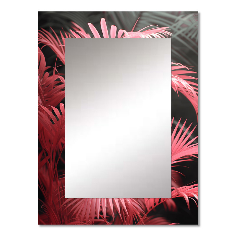 «Pink Grey Glamour Glow Palm Trees - Palms», miroir mural unique, reproduction d'art en métal, 32 po x 24 po