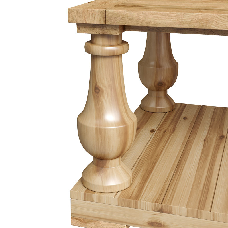 Table basse à deux niveaux de 107 cm (42 po) avec tablette de rangement, table centrale en bois massif avec pieds tournés