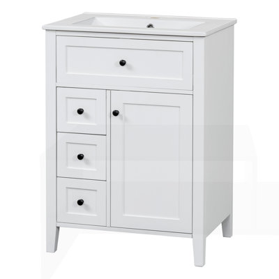 24" Bathroom Vanity with Sink, MDF & Rubberwood Construction
