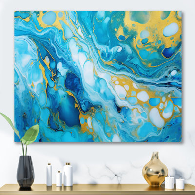 «Turquoise Luxury Abstract Fluid Art X», reproduction d'art sur toile