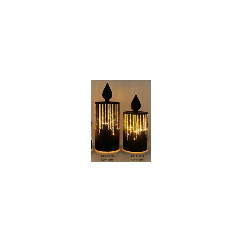 LED Lighted Glass Candle With Stars Christmas Decoration, 8" H x 3.5" W x 3.5" D