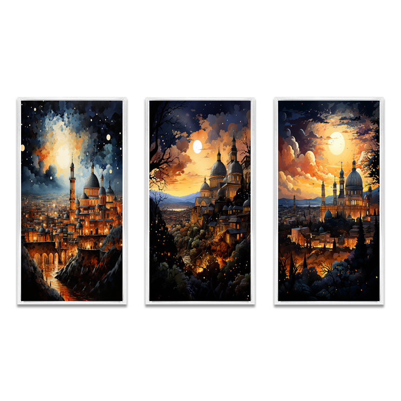 "Christianity Skyline The", 3 pièces sur toile, H 28 po x l 36 po, Cadre blanc