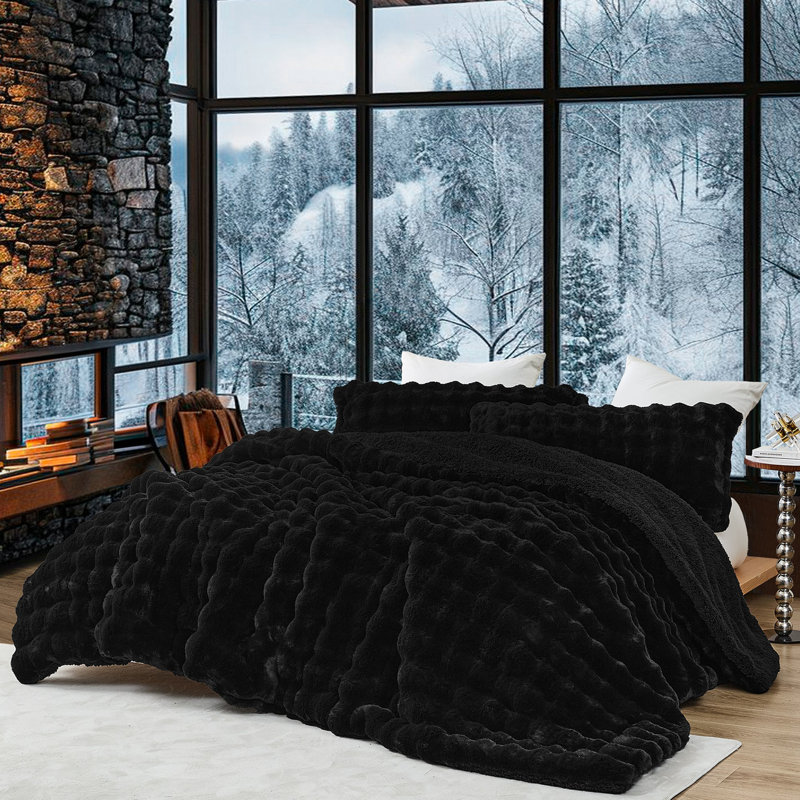 Snowball Chunky Bunny - Coma Inducer Oversized Comforter Set - Black, King Comforter + 2 King Shams