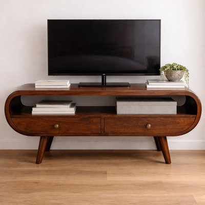 Walnut Curved Two Drawer Media Unit