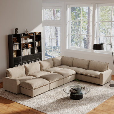 9-Piece Upholstered Modular Linen Fabric Sofa Bed Sectional