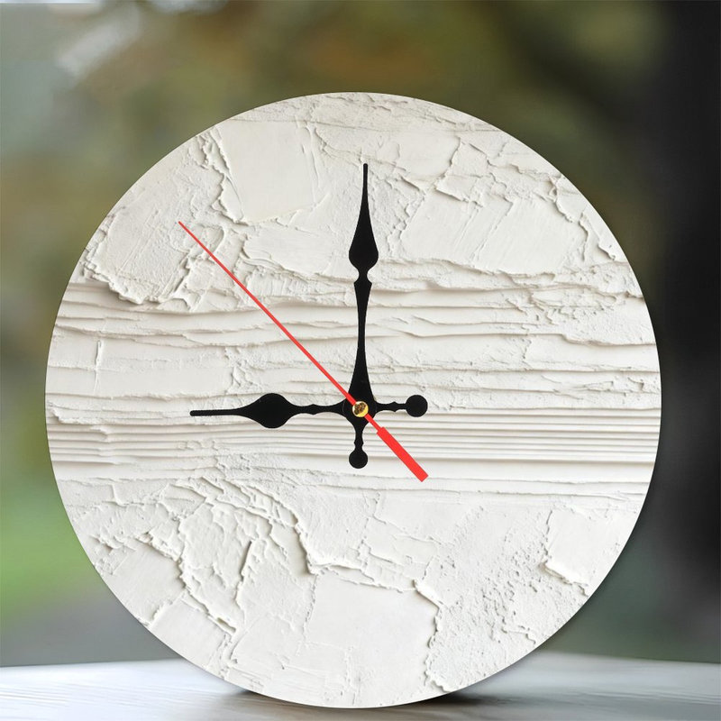 Horloge murale ronde en bois 10 po, mouvement à quartz silencieux, imprimé UV, à piles, Texture de plâtre superposée