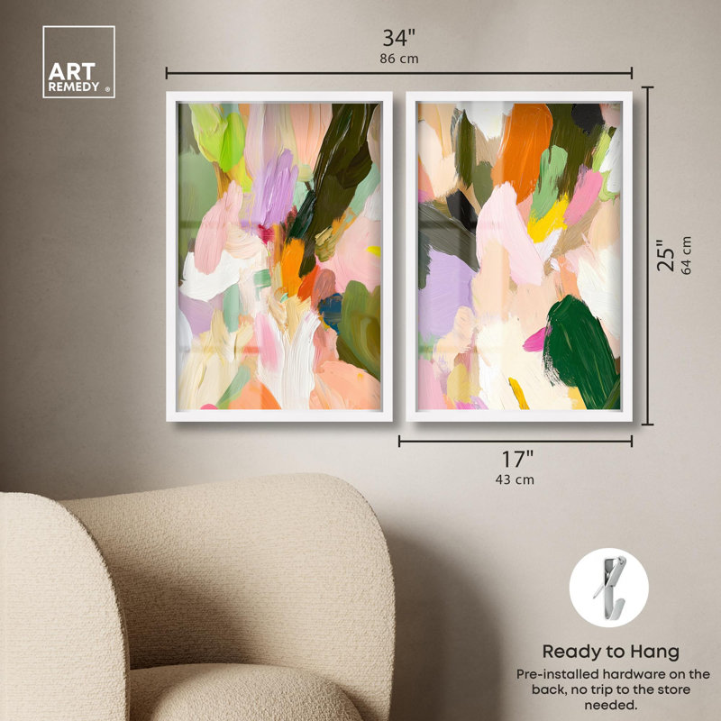 «Pastel Rhythm Shadowbox», ensemble d'art abstrait par Art Remedy, cadre blanc, 16 x 24, H 25 po x l 17 po, Cadre blanc