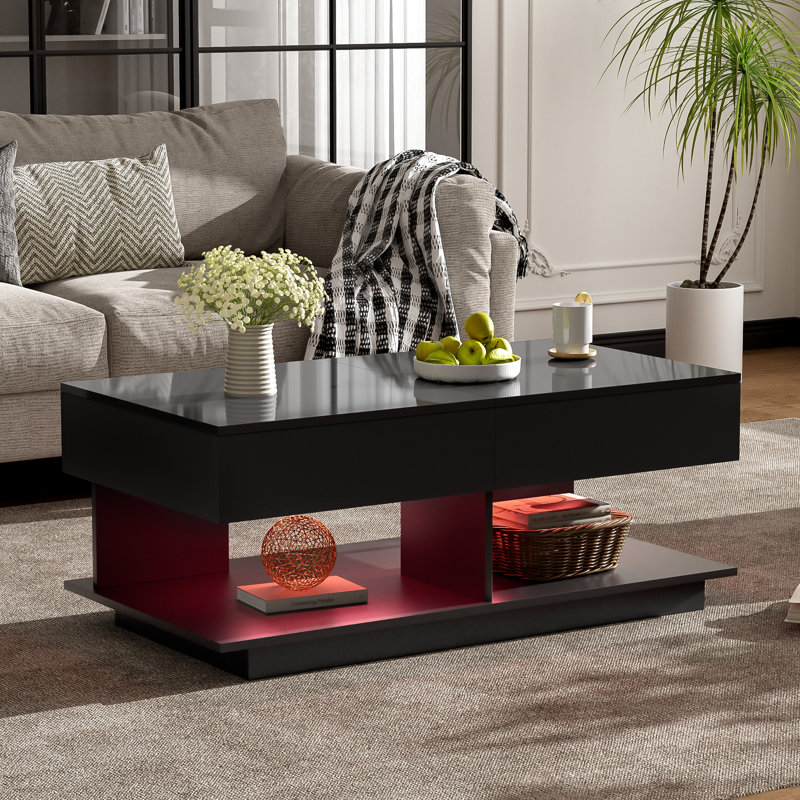 Table basse avec rangement et lumières DEL, Noir