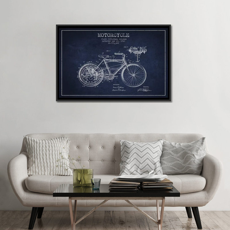 « floyd bingham motocyclette », impression sur toile en bleu marine, H 18 po x l 26 po x P 1,5 po, Toile avec cadre noir
