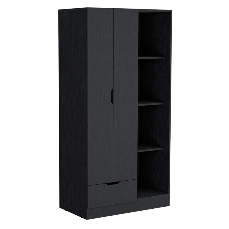 Armoire 71H "avec 1 tiroir et 4 tablettes ouvertes à 2 niveaux, 2 portes, Noir