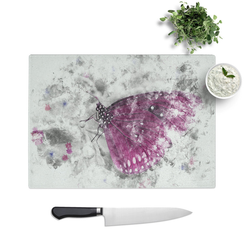 Tempered Glass Butterfly upon a Flower Chopping Board, 20 cm x 28.5 cm