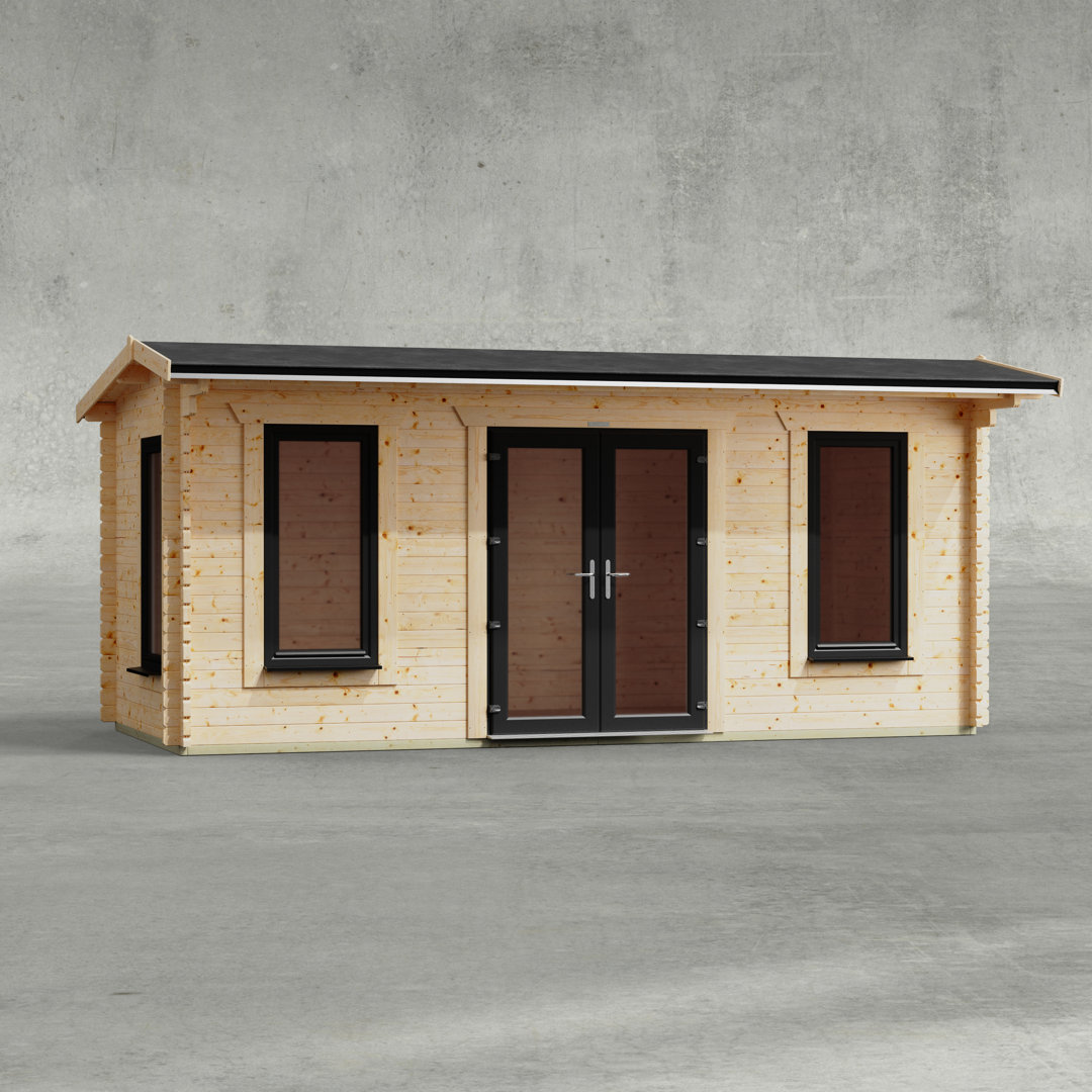 Powersheds 18 x 8ft Apex Log Cabin, Doors Central - 44mm