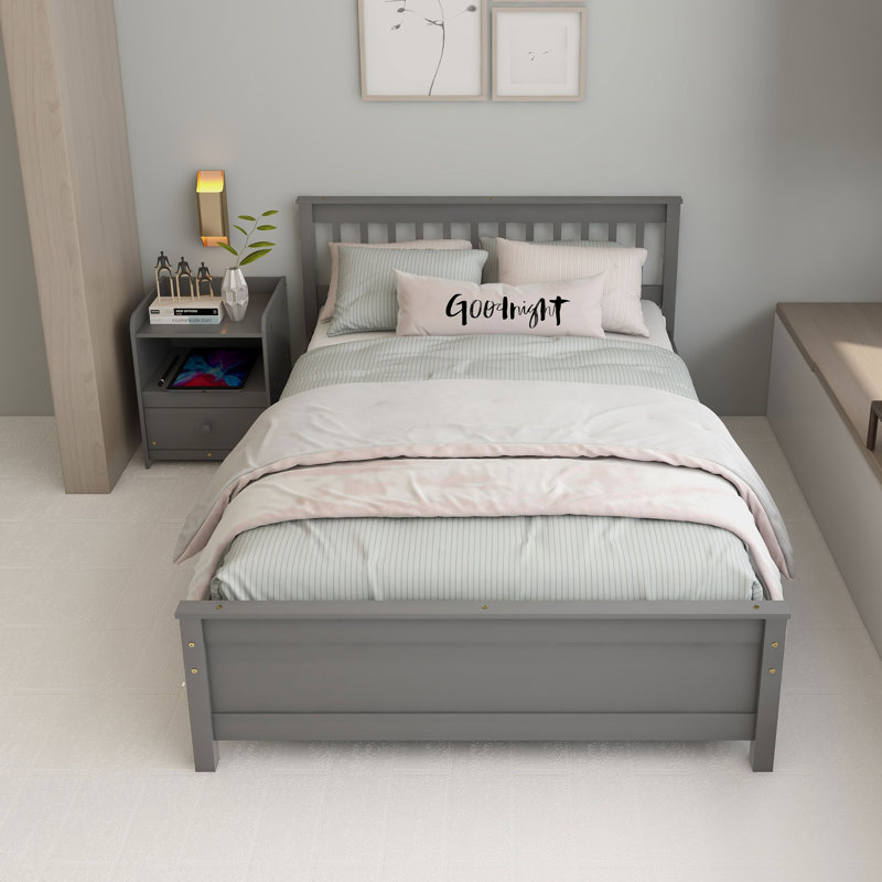 Cadre de lit simple Bracho 36,1 po, gris, Double