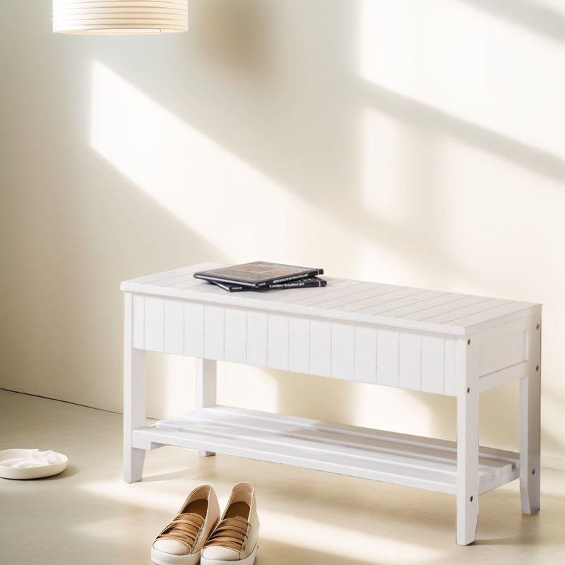 White Solid Wood Shoe Bench With Generous Storage Space - Saving And Functional, White