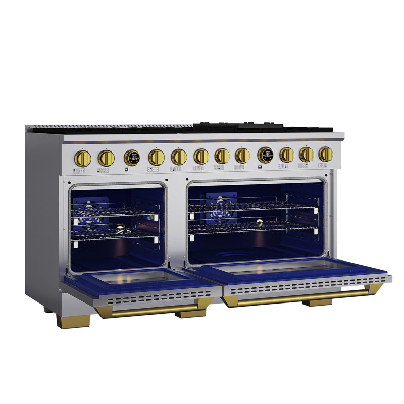 KUCHT 60 In. 7.9 Cu. Ft. 10 Burners Dual Fuel Range For Natural Gas In Stainless Steel With Gold Accents And Kucht Horus Thermostat