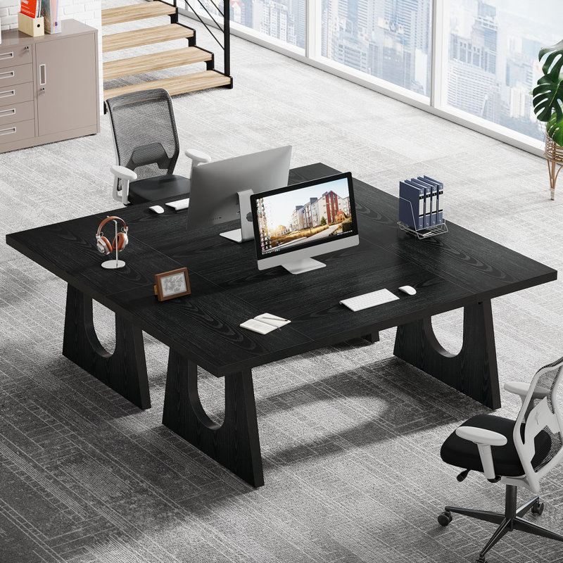 70.86-Inch Wood Executive Desk, Large Computer Office Desk With Thickened Tabletop And Wood Base For Home Office, Black