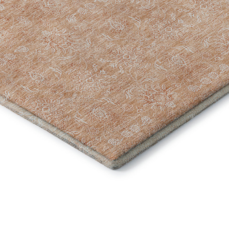 Premium Machine Washable Prisco Peach Rug, Round 8'