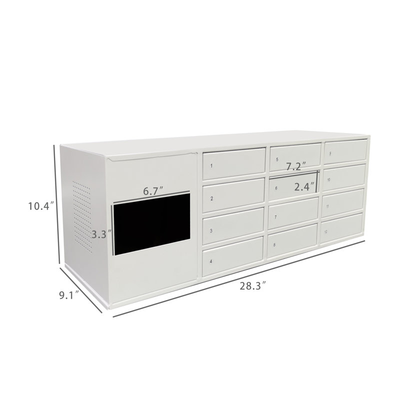 FixtureDisplays@ 25.9" x 9.1" x 10.4" Touchscreen Secure Cellphone Locker System with Restricted Access 110V outlet Per Slot 10210-WHITE