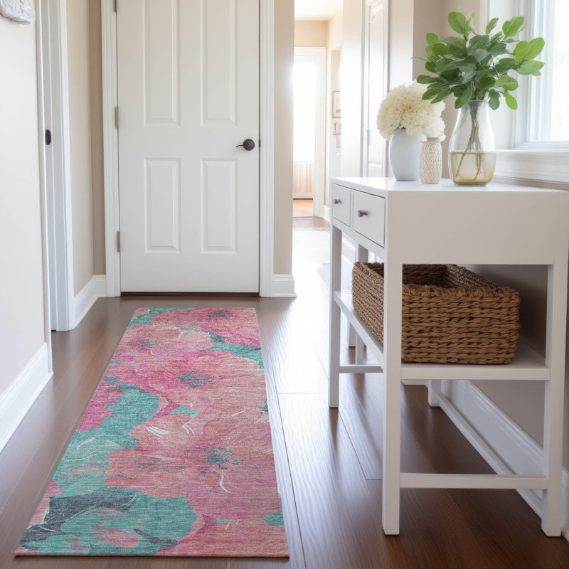 Tapis floral Premium Floyd AMF1542 lavable à la machine, Tapis de couloir 2 pi 3 po x 7 pi 6 po