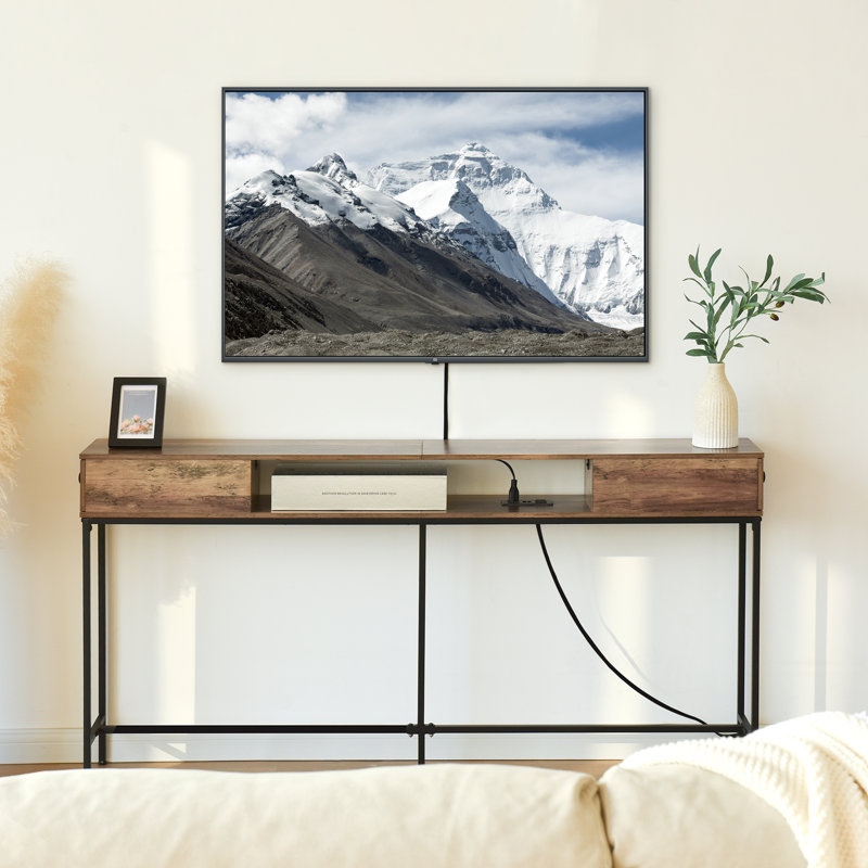Petracca 63" Storage Console Table with Drawers, Brown/Black