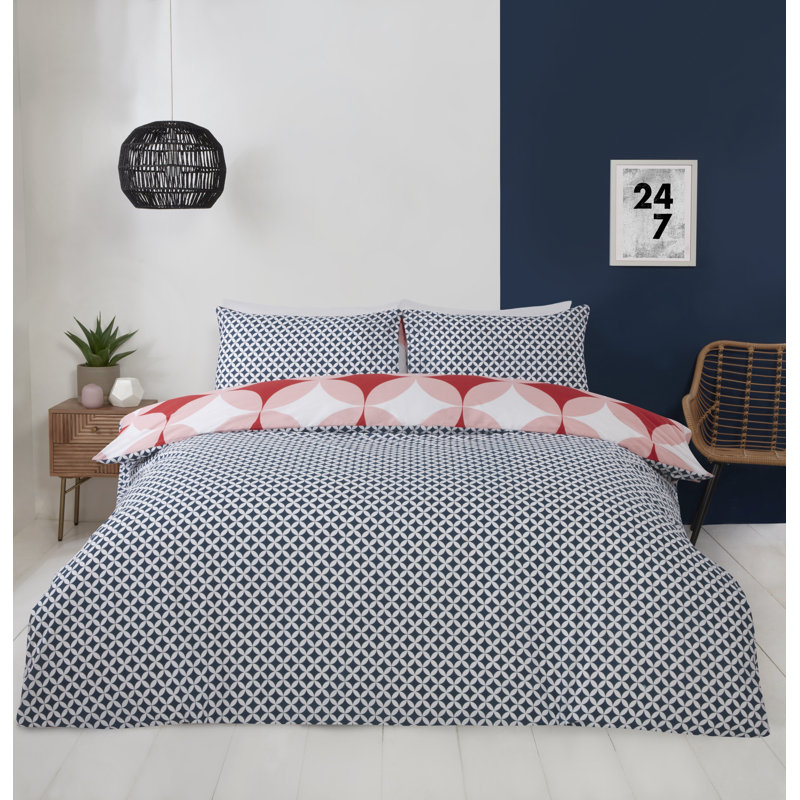 Blue Yellow Reversible Duvet Cover Set, Red/Blue, Double - 2 Standard Pillowcases