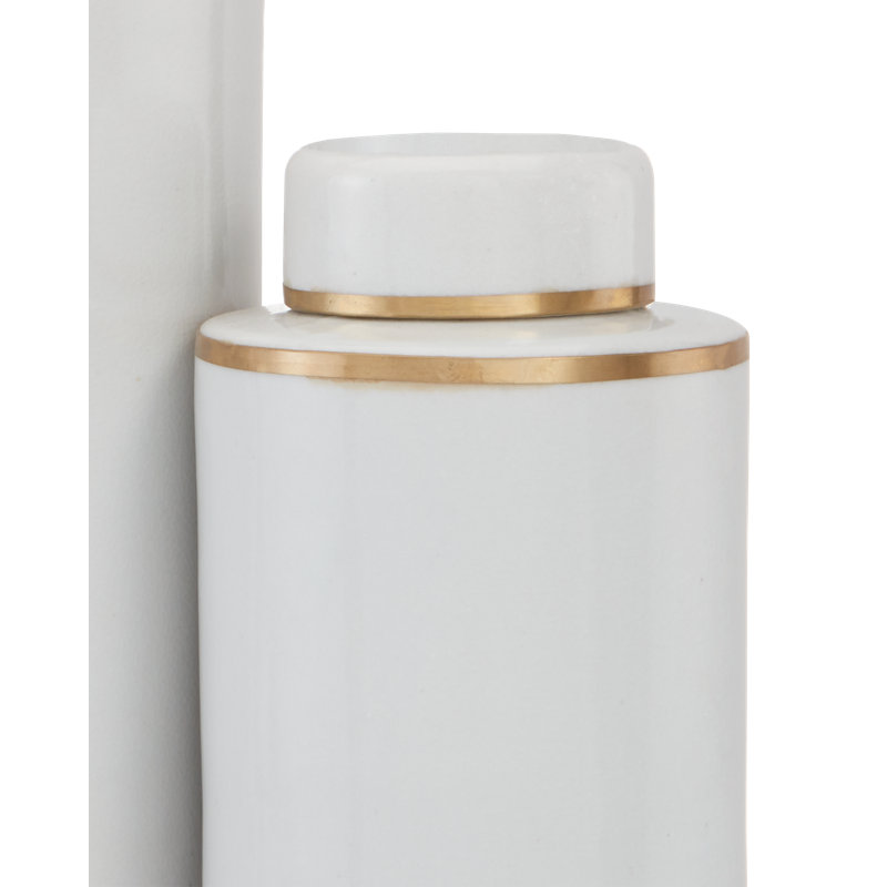 Jalousie Handmade Ceramic Jar, White/Antique Brass