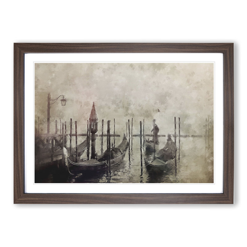 Gondolas in Venice Vol.1 - Picture Frame Painting, 27cm H x 36cm W x 2cm D, Walnut Framed