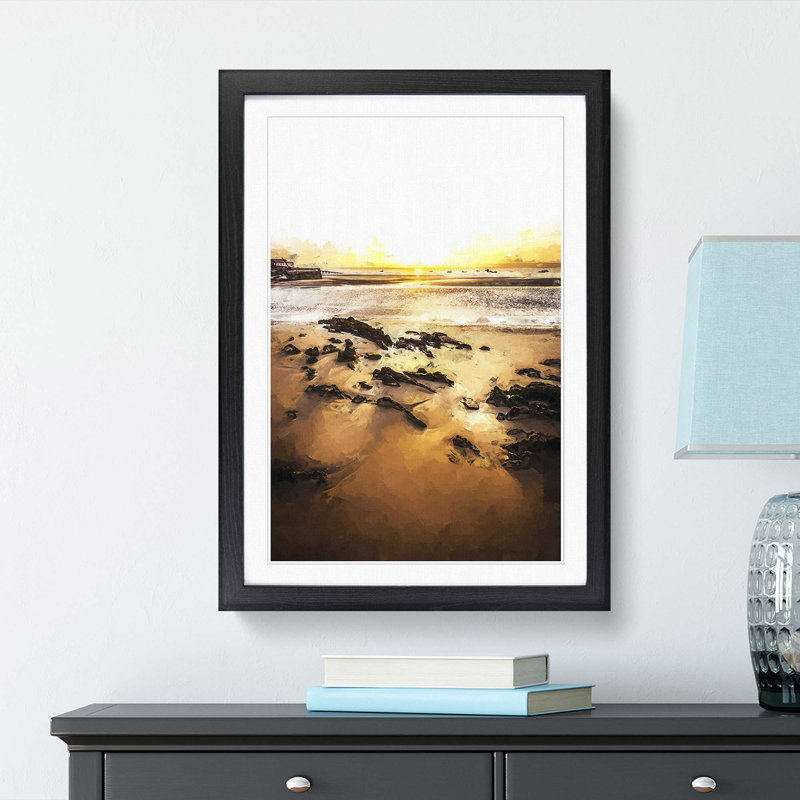Sunrise at Tenby Beach in Wales in Abstract - Picture Frame Graphic Art Print, 65cm H x 48cm W x 2cm D, Black Framed