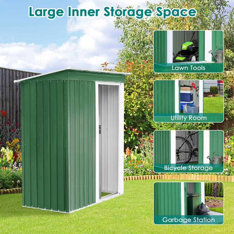 Pirecart 5 ft. x 3 ft. Metal Lean-to Storage Shed with Lockable Sliding ...