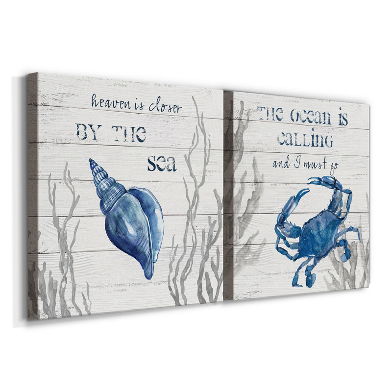 Au bord de la mer - ensemble de 2 reproductions d'art sur toile tendue, H 32 po x l 64 po x P 1 po