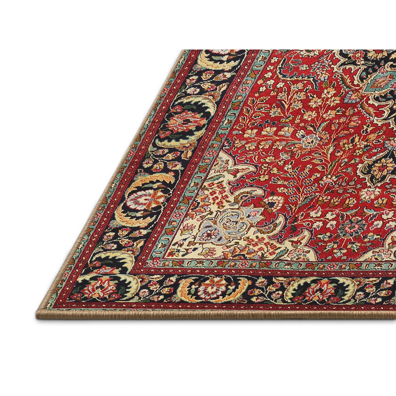 Tapis rouge en laine et polyester tissé à la machine Marlee, Rectangle 7 pi x 9 pi