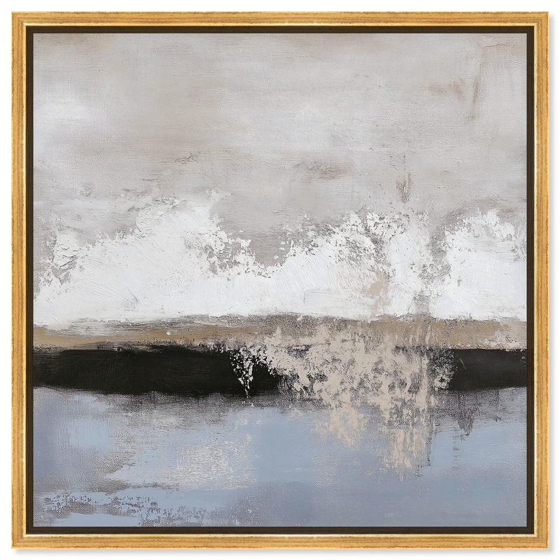 Abstrait neutre sur toile Graphite Profondeur II par Art Remedy, H 13 po x l 13 po x P 1,8 po, Cadre flottant doré
