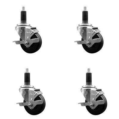 Phenolic Swivel Expanding Stem Caster Set with Brake SCC TLB 3-1/2" x 1-1/8"