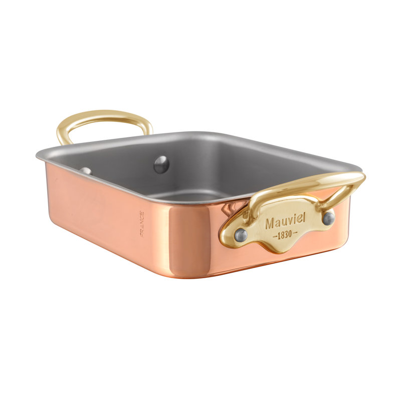 Mauviel Copper Roasting Pan With Stainless Steel Handles, 5.5 x 3.9-In, Copper/Brass, 3.75" H x 13" L x 6.89" W