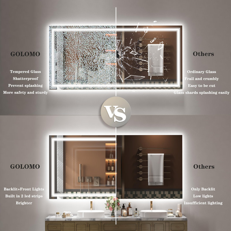 36 Inch Frameless LED Bathroom Mirror, Smart Mirror, 30" x 36", Rectangle