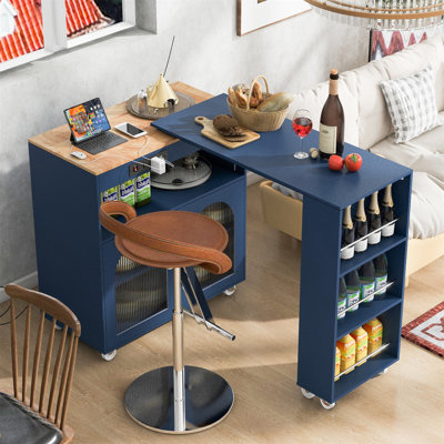 Îlot de cuisine roulant avec lumières DEL, prises de courant et portes en verre cannelé, idéal pour les cuisines modernes et un rangement efficace
