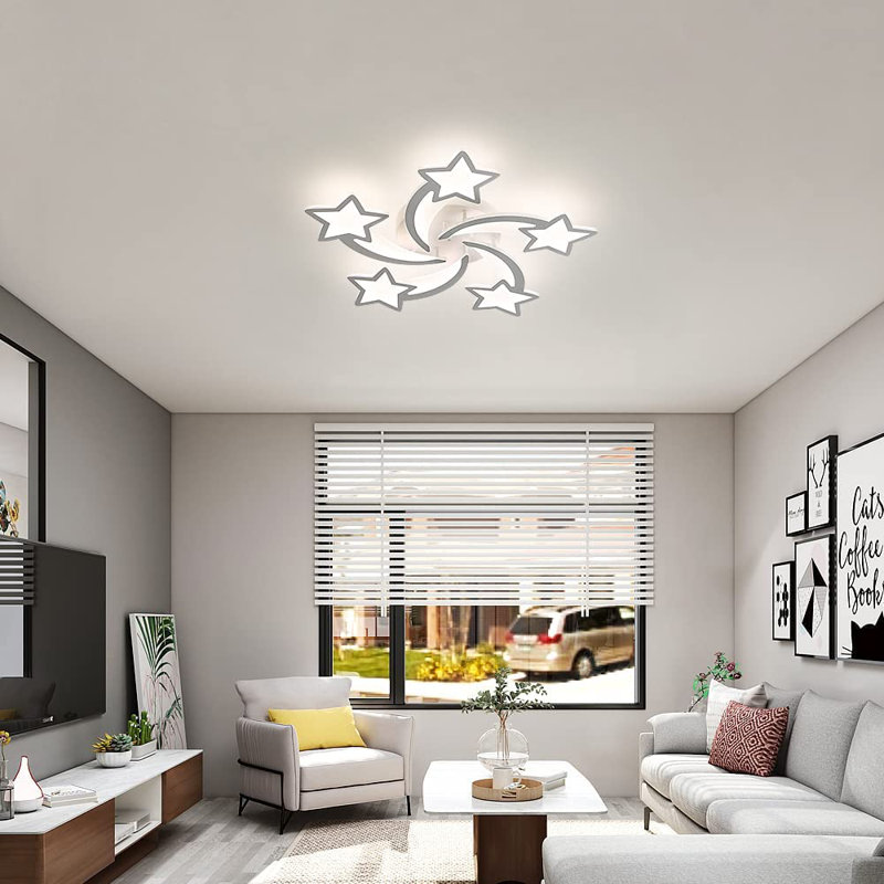 Dimmable 5-Light LED Modern Ceiling Light Fixture with Remote Control, White, 7cm H x 70cm W x 70cm D