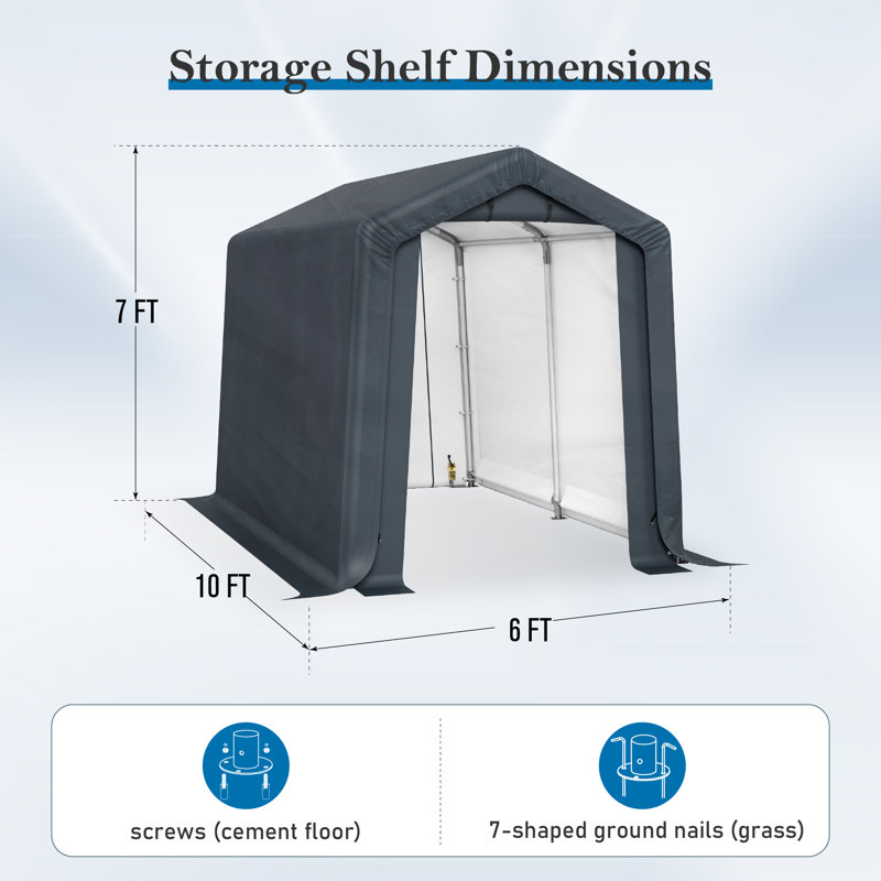 Galvanized Steel Storage Canopy, 84" H x 72" W x 120" D