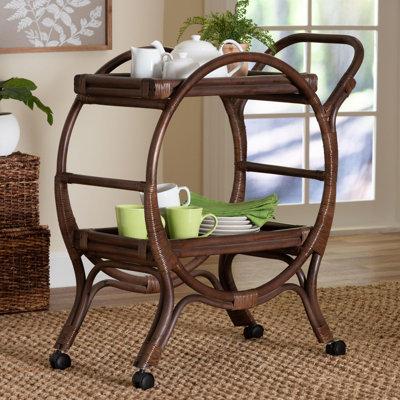 bali & pari Selah Natural Rattan Kitchen Cart - Handwoven Wicker 2-Tier Mobile Serving Cart with Tray Top