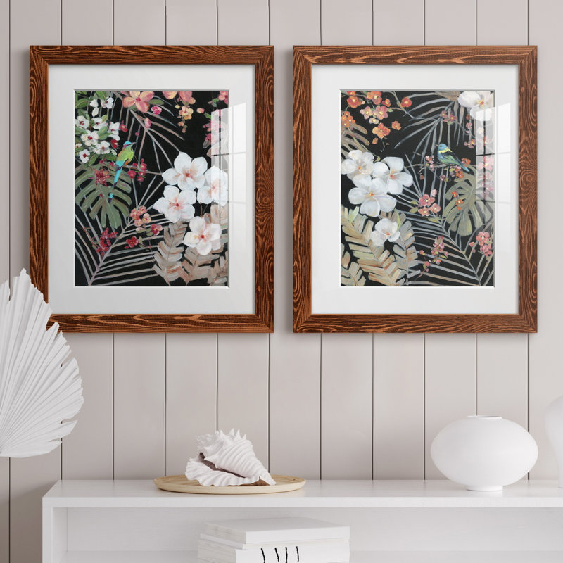 Tropical Midnight I - ensemble de 2 reproductions d'art, H 24 po x l 36 po x P 1,5 po, Papier avec cadre érable, Blanc