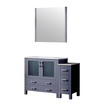 Meuble-lavabo simple 48 po X P 18,25 po , Avec armoire latérale, plateau en céramique et Miroir