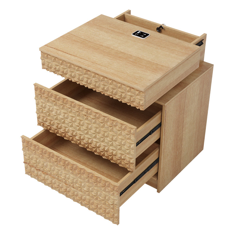 Table de chevet 2 tiroirs avec lumière, Bois