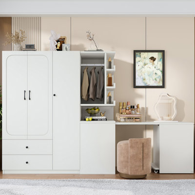 61"Wide Armoire Wardrobe Closet With Convertible Desk