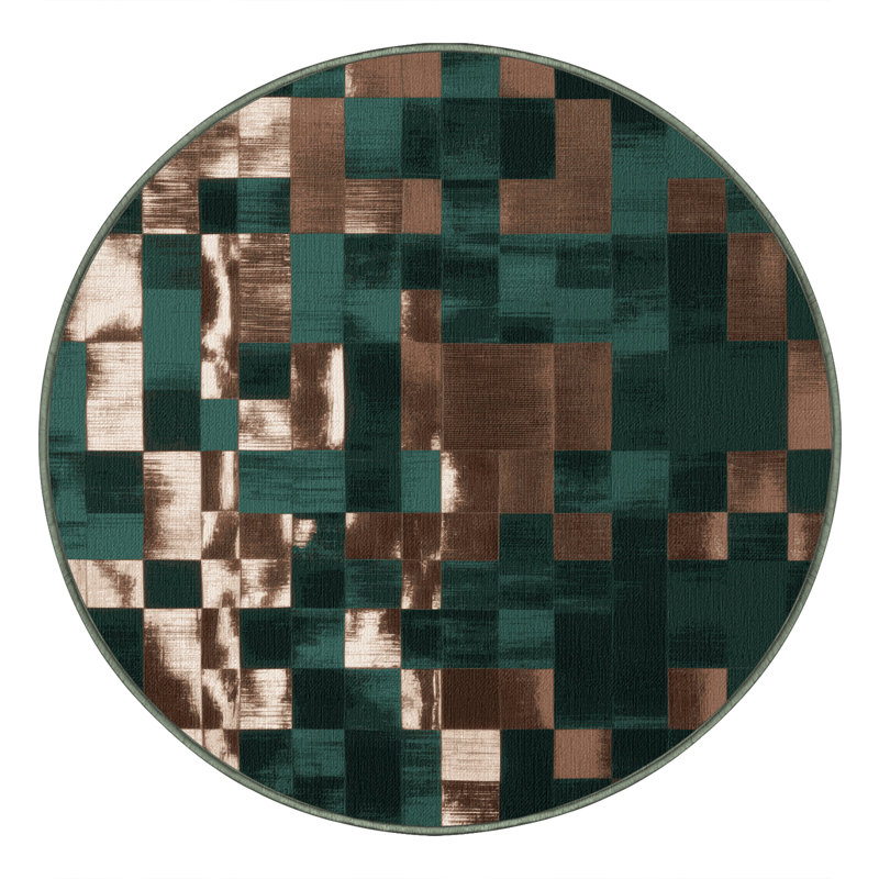 Tapis vert à carreaux lavable à la machine, Rond 3 pi