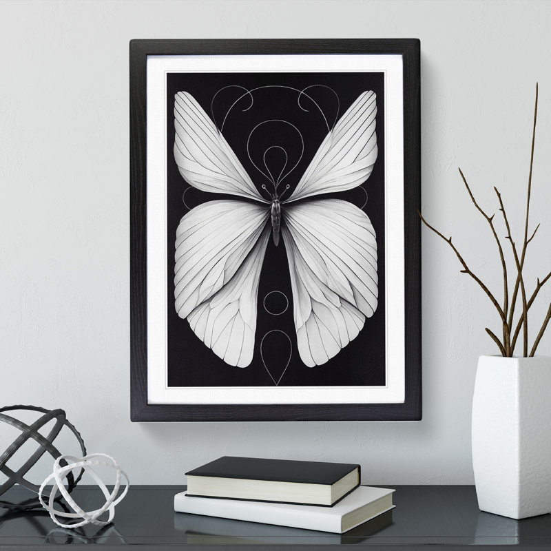 XV1022-4733X Tranquil Butterfly - Print, Black Framed, White, 48cm H x 36cm W