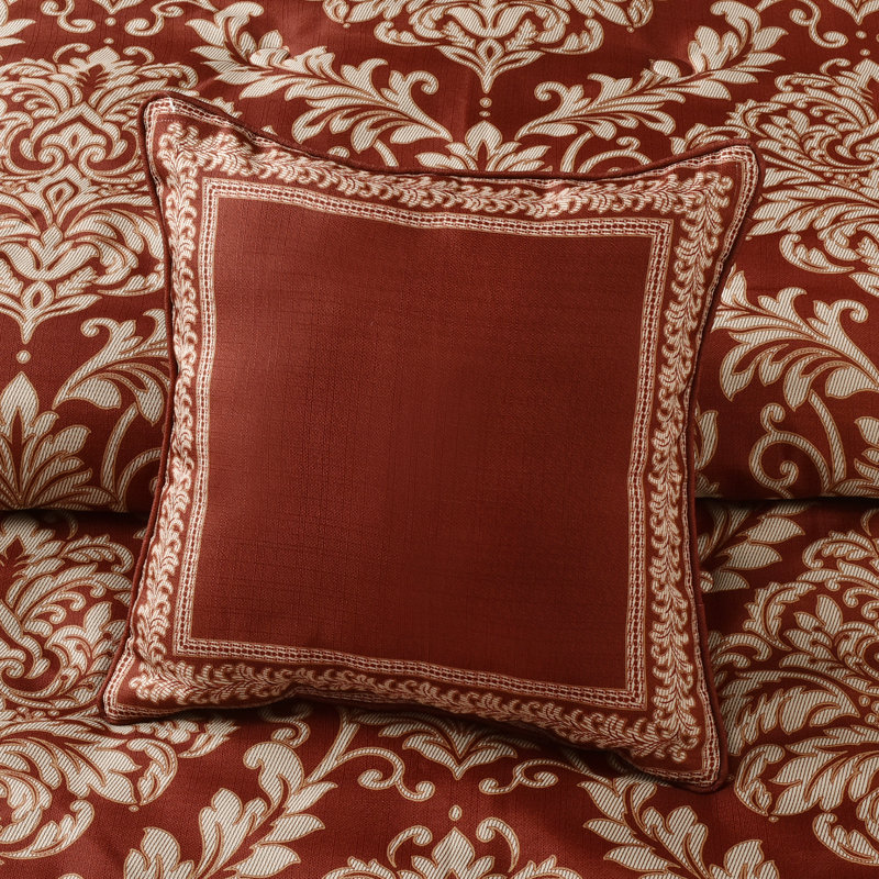 Lazia Red Damask 18" Square Decorative Throw Pillow