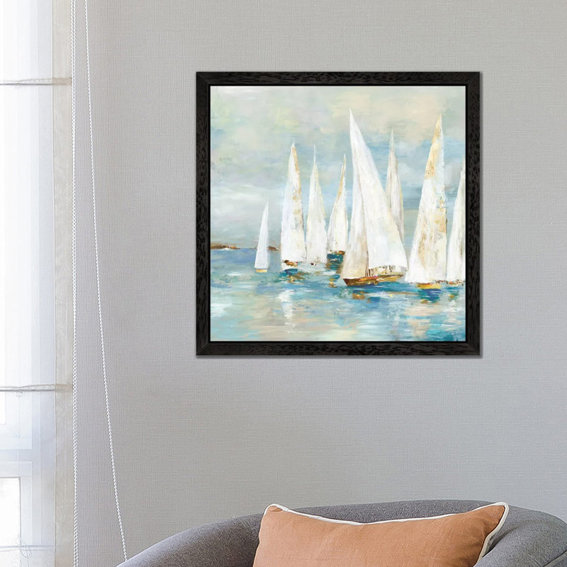 Sailboats by Allison Pearce - Painting on Canvas, 93.98 cm H x 93.98 cm W, Black Framed