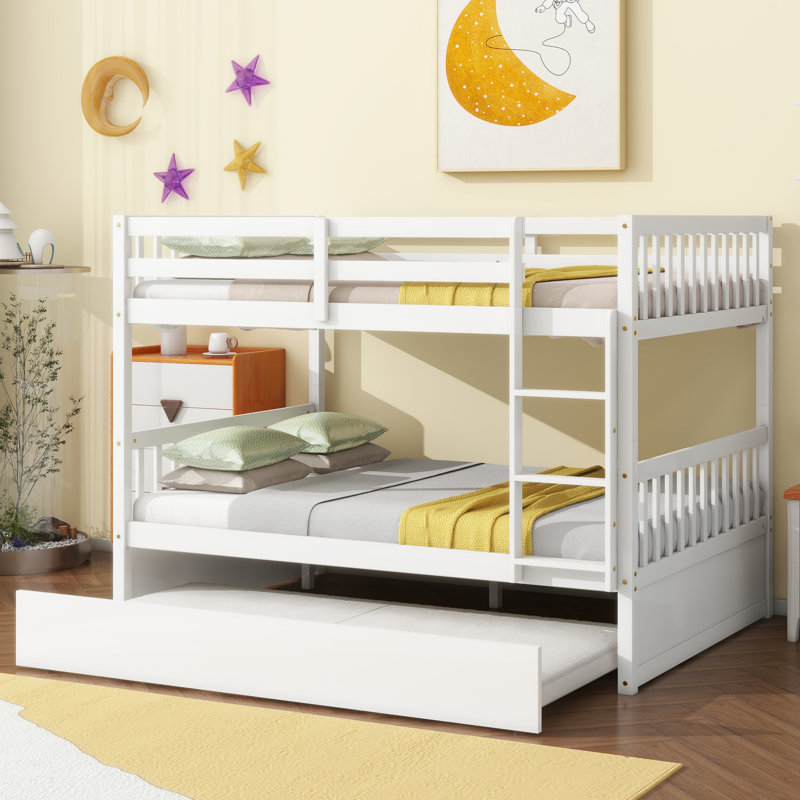Lit superposé standard en bois massif avec couchette Sotion par Harriet Bee, Blanc, Double sur double
