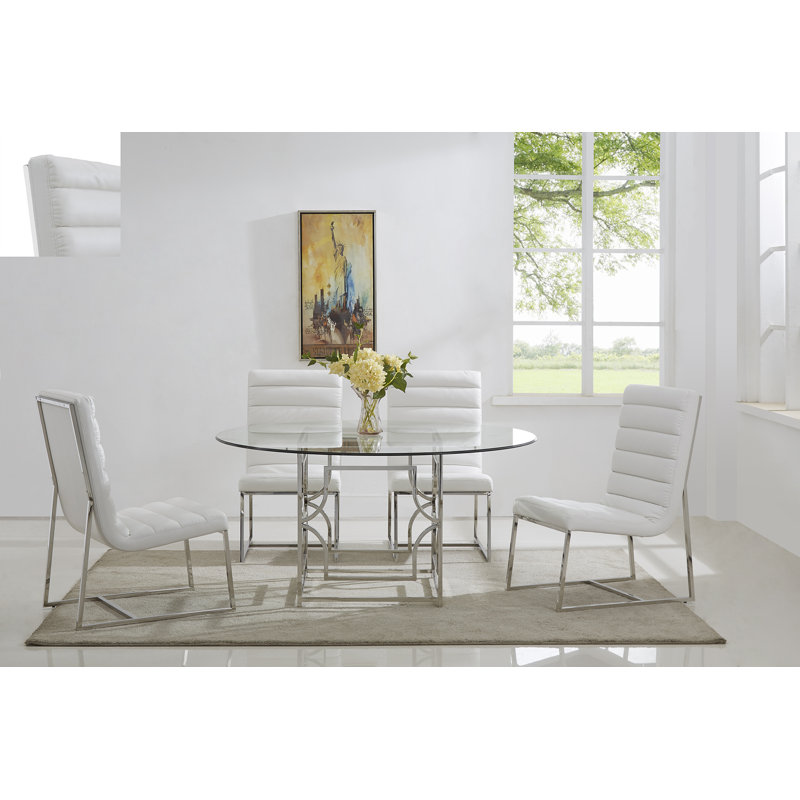 Mia Round Glass Pedestal Dining Table , Silver, 30" H x 54" L x 54" W