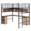 Lit mezzanine en métal avec bibliothèque, bureau et armoire, double, noir
